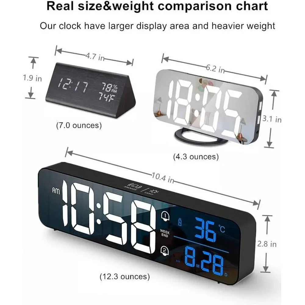 LED Music Mirror Alarm Clock | Black | Wireless | Digital Display | NIB